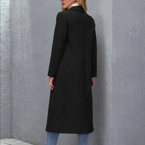 Classic Black wide collar coat Trench Coat Jacket - Picture 4 of 4